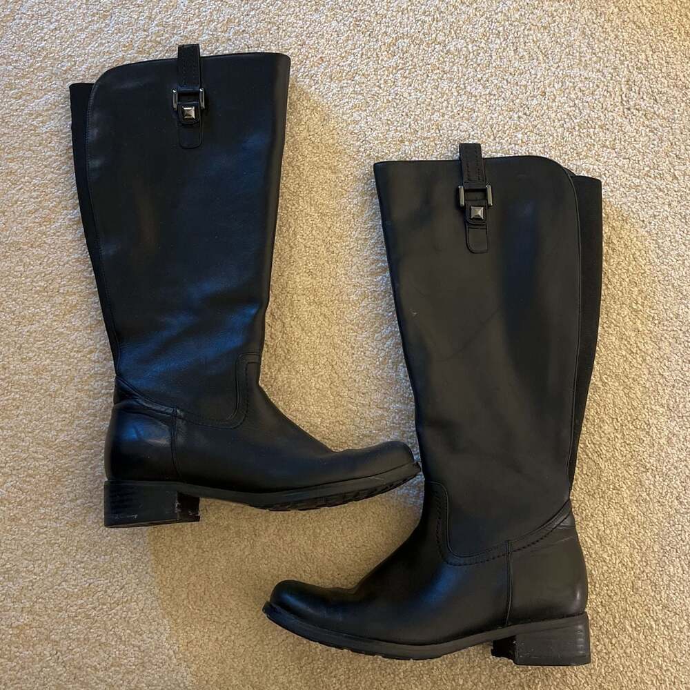Blondo Women's Waterproof Full Zipper‎ Black Leather Riding Boots